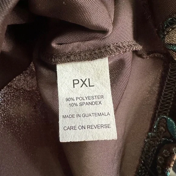 Briggs New York Petite PXL Chocolate Brown Teal Floral Velvet Cowl Neck Top - Picture 5 of 8